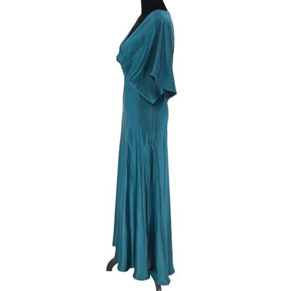 Dress Forum Womens Bat Wing Sleeve Satin Maxi Dress Deep Jasper Size Small NWT - Picture 5 of 13